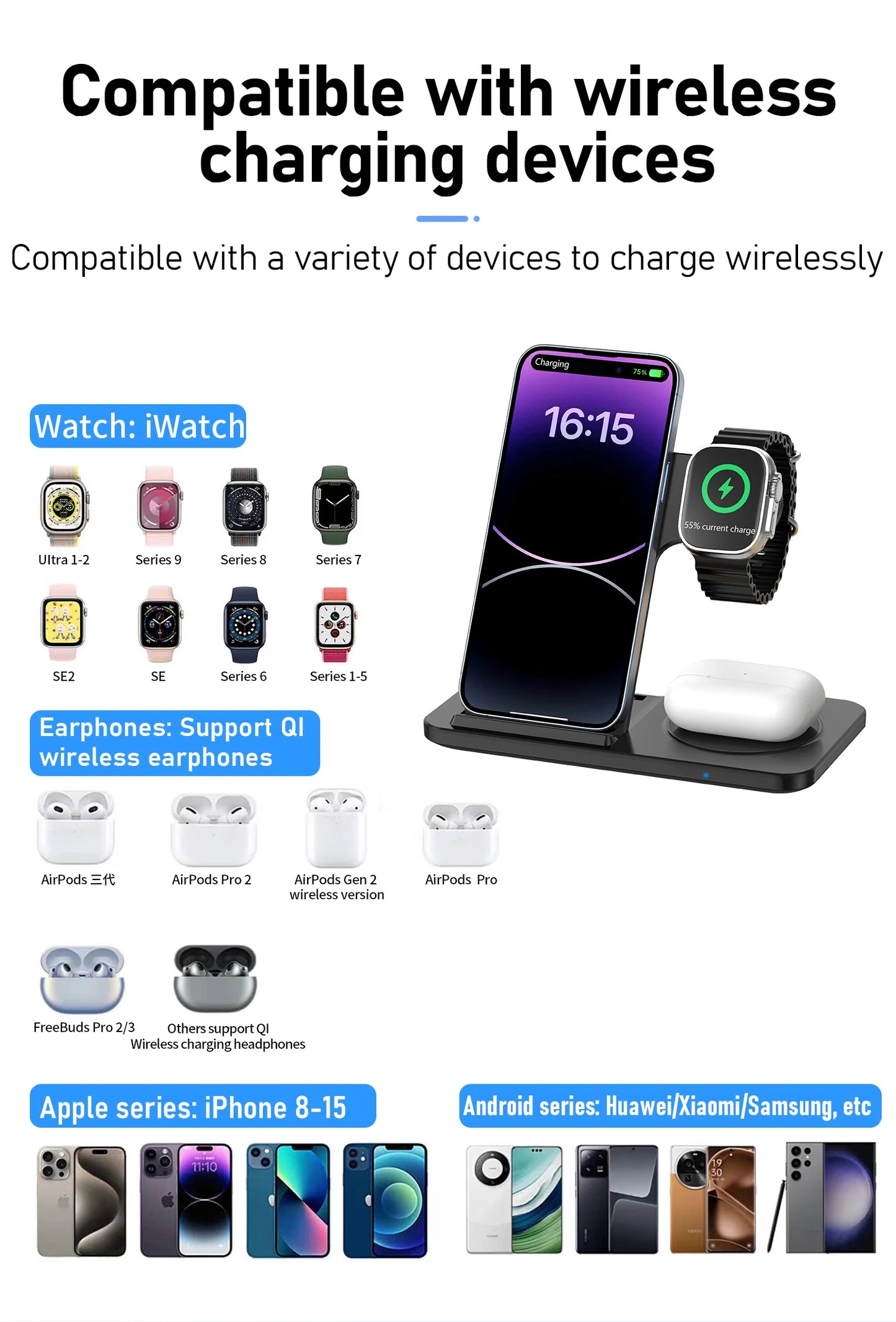 iPhone - 3 in 1 Wireless Charger Stand Pad