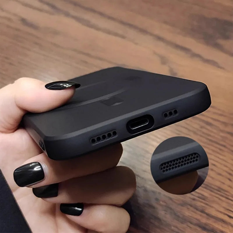 Apple iPhone Luxury Matte Finish Magsafe Soft Anti-Slip Silicone Case with Lens Protector