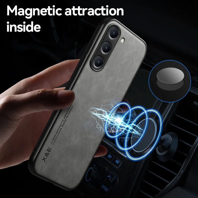Samsung Galaxy Luxury Leather Case With Magnetic Plate Support Car Hold