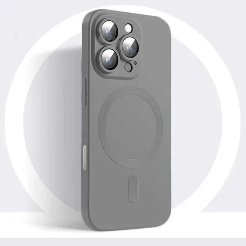 Apple iPhone Luxury Matte Finish Magsafe Soft Anti-Slip Silicone Case with Lens Protector