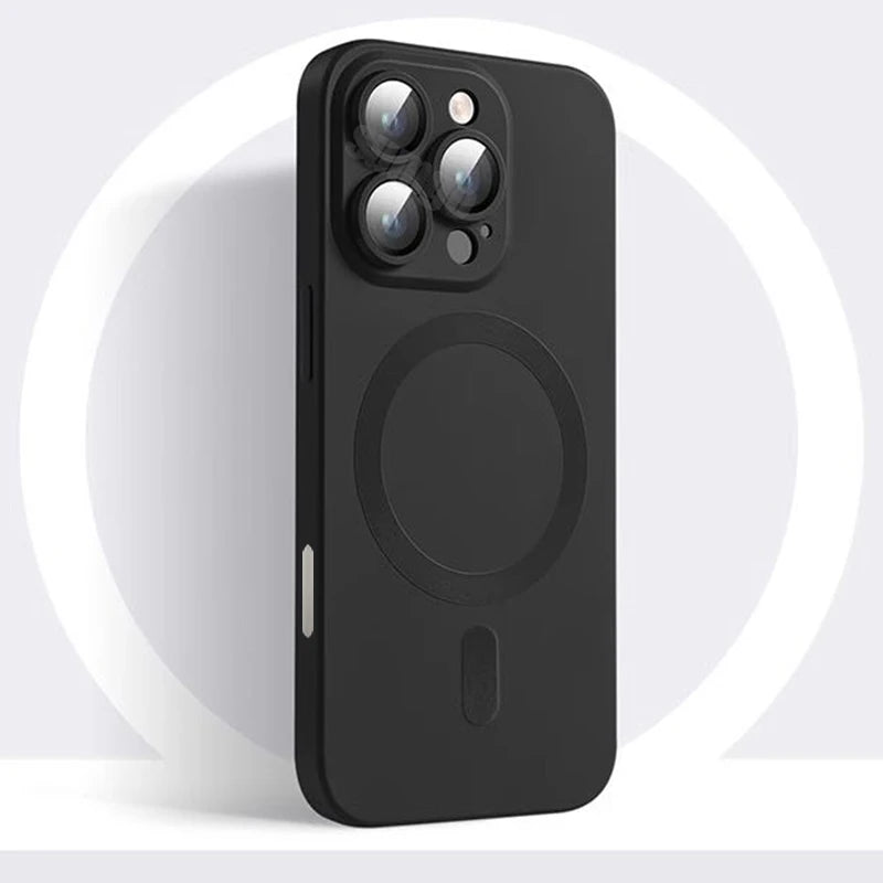 Apple iPhone Luxury Matte Finish Magsafe Anti-Slip Silicone Case with Lens Protector