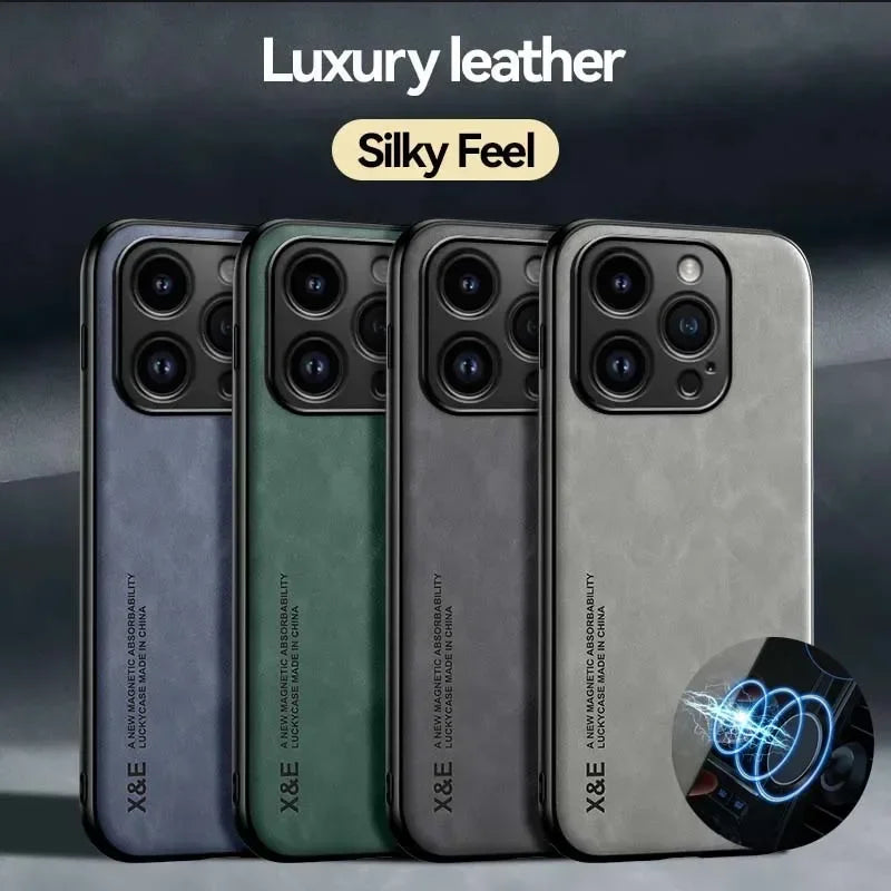 Apple iPhone Luxury Leather Case With Magnetic Plate Support Car Hold