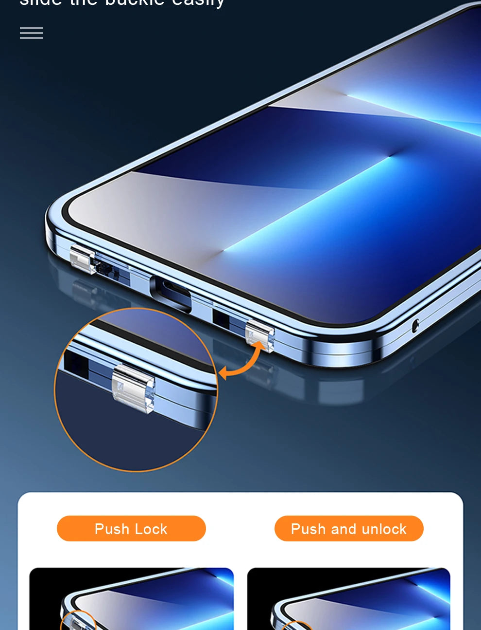 Apple iPhone 360° Full Protection Metal Magnetic Snap Lock Phone Case