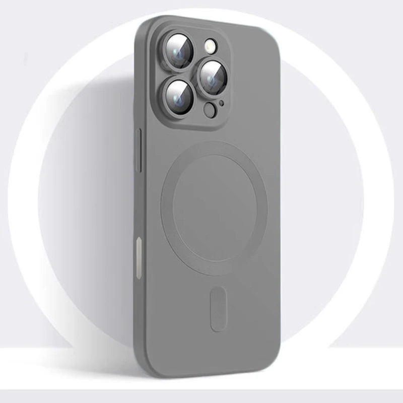 Apple iPhone Luxury Matte Finish Magsafe Soft Anti-Slip Silicone Case with Lens Protector