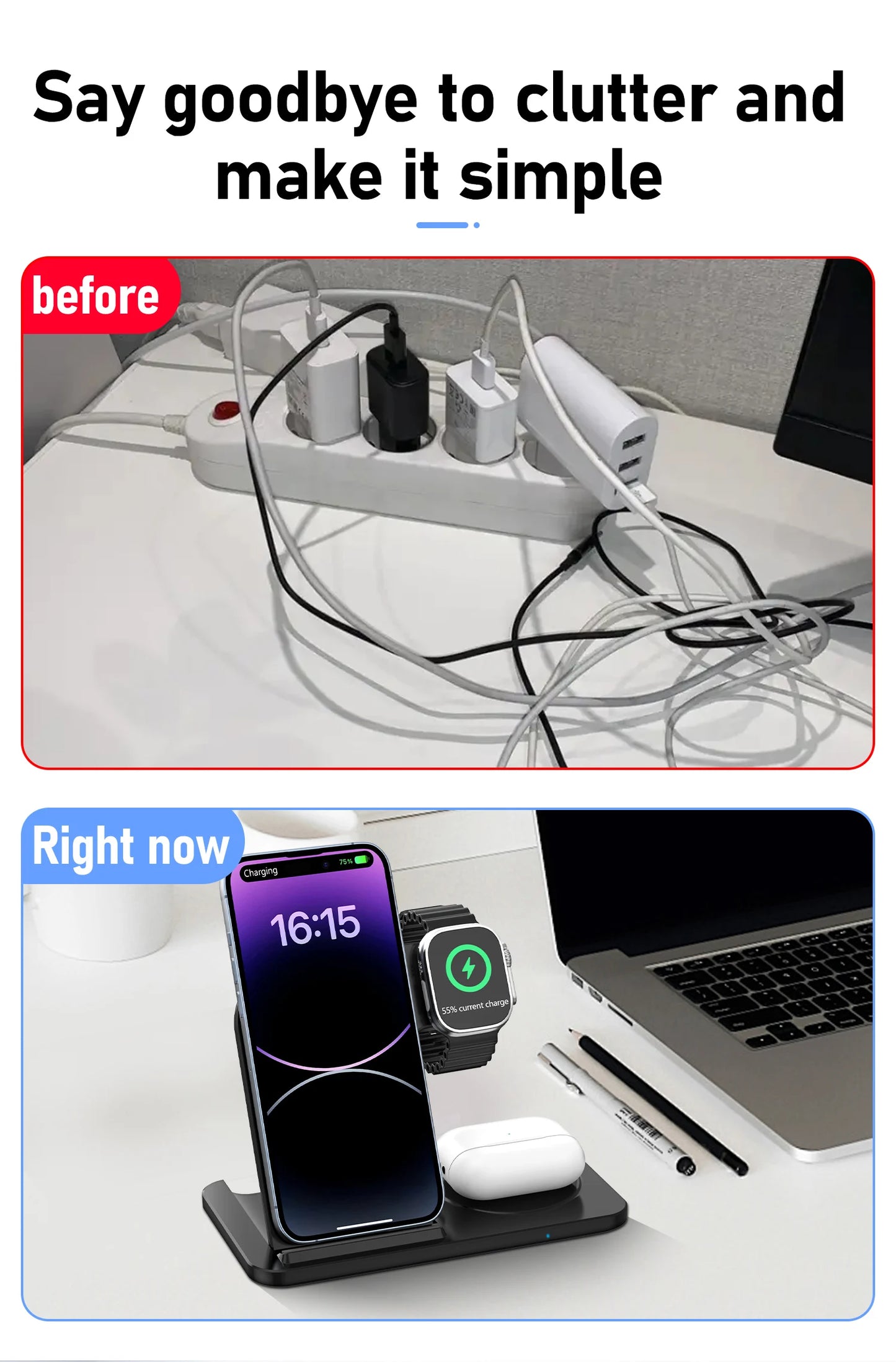 iPhone - 3 in 1 Wireless Charger Stand Pad