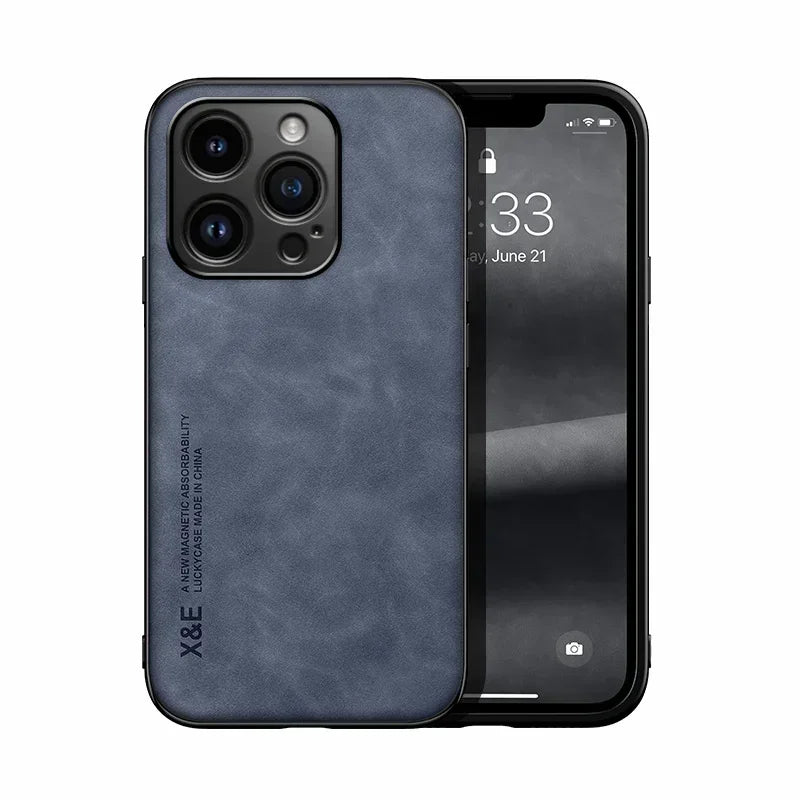 Apple iPhone Luxury Leather Case With Magnetic Plate Support Car Hold