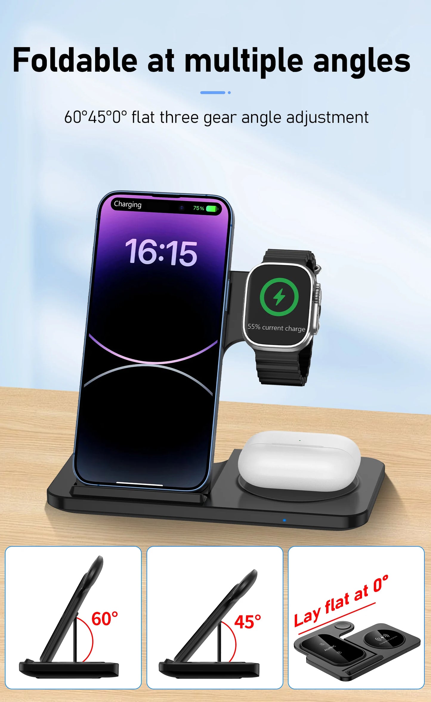 iPhone - 3 in 1 Wireless Charger Stand Pad