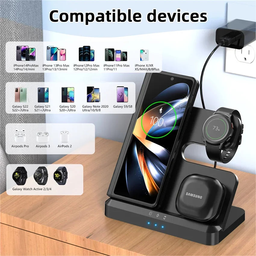 Apple & Samsung - 3 in 1 Wireless Charger Stand