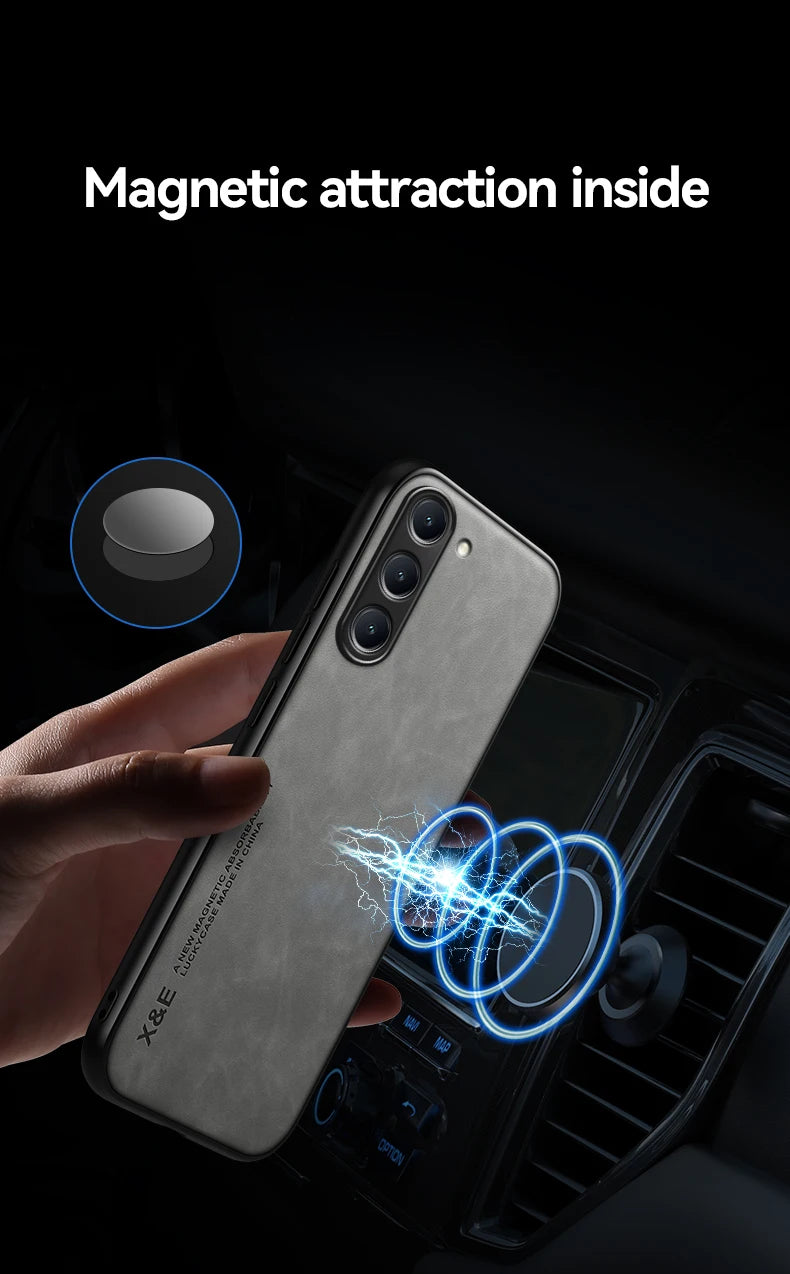 Samsung Galaxy Luxury Leather Case With Magnetic Plate Support Car Hold