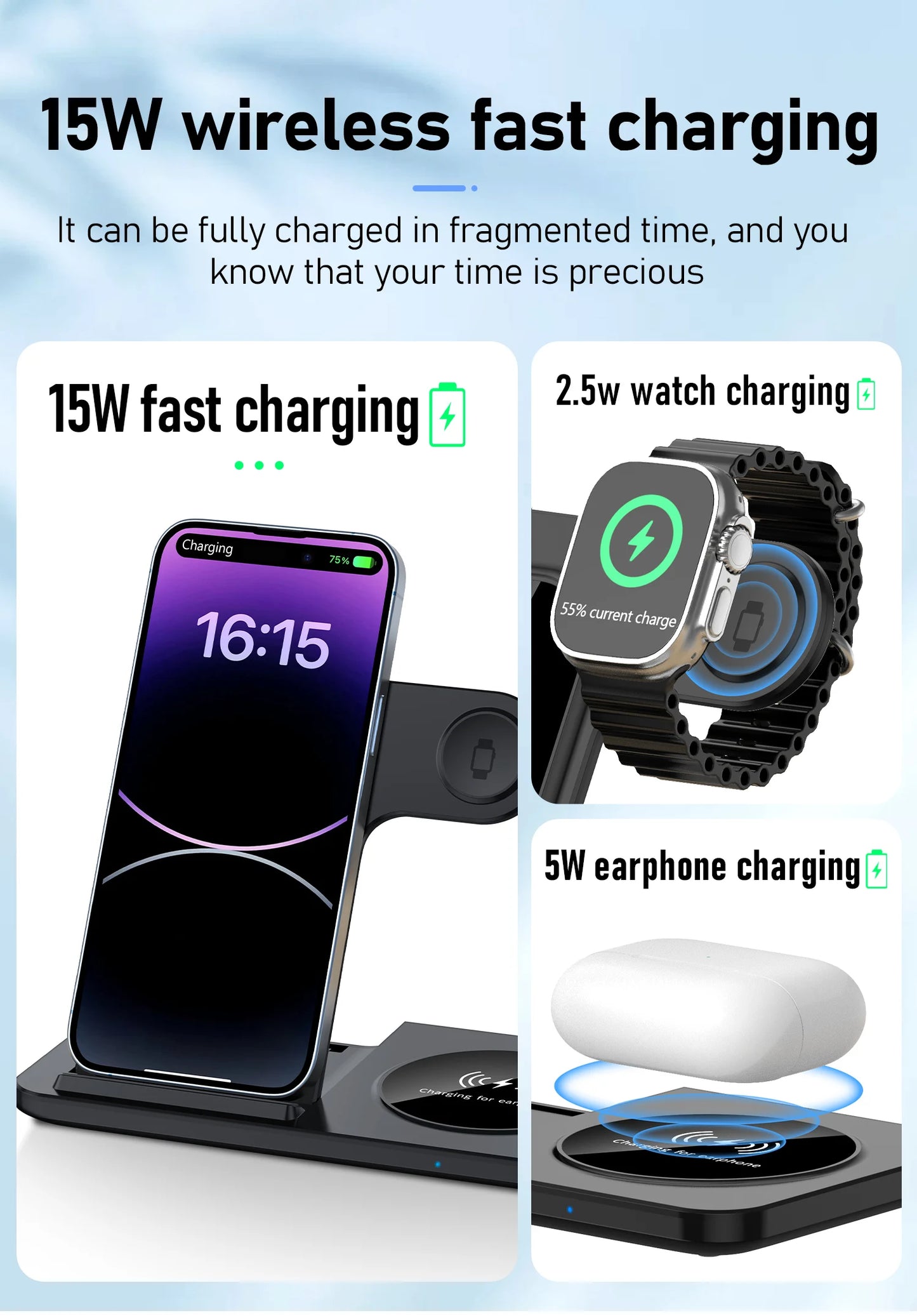 iPhone - 3 in 1 Wireless Charger Stand Pad