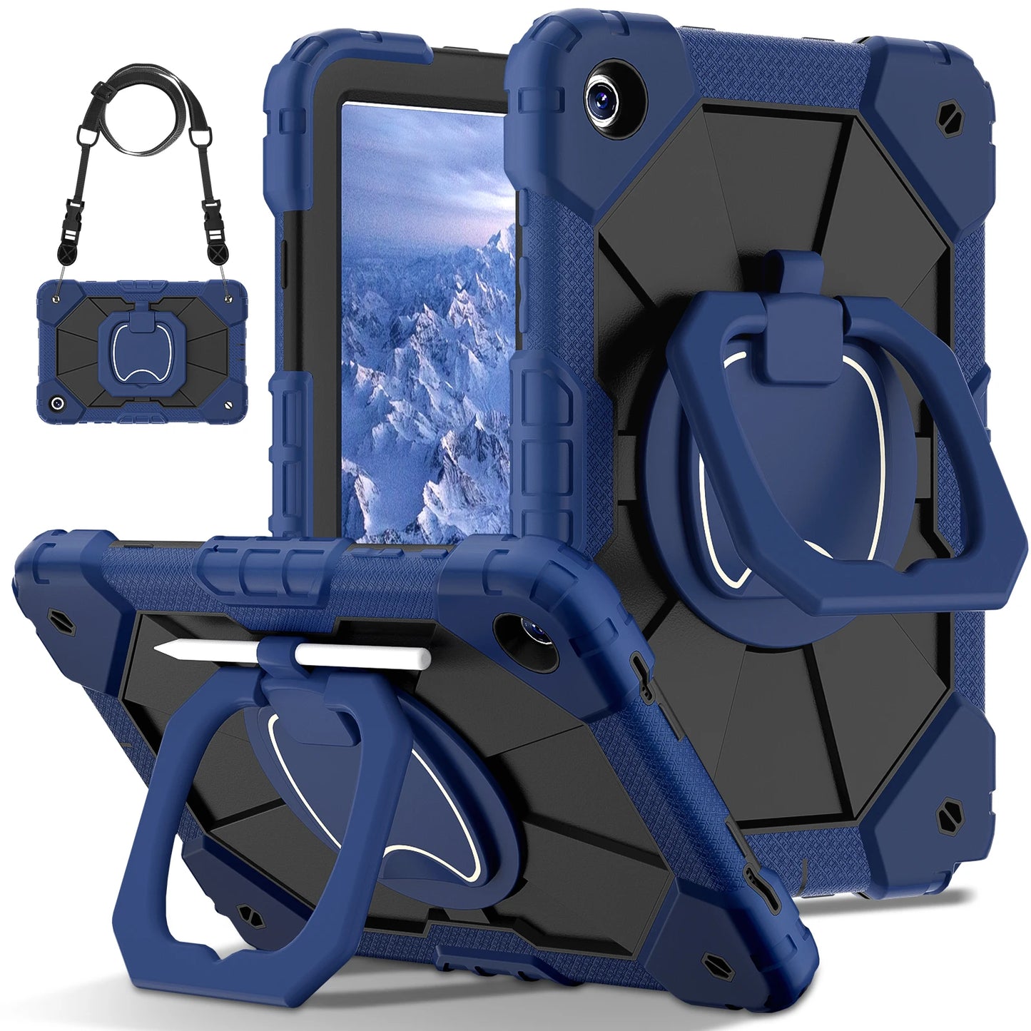 Samsung Galaxy Tablet Silicone Armor Shockproof Case with Kickstand & Carry Strap