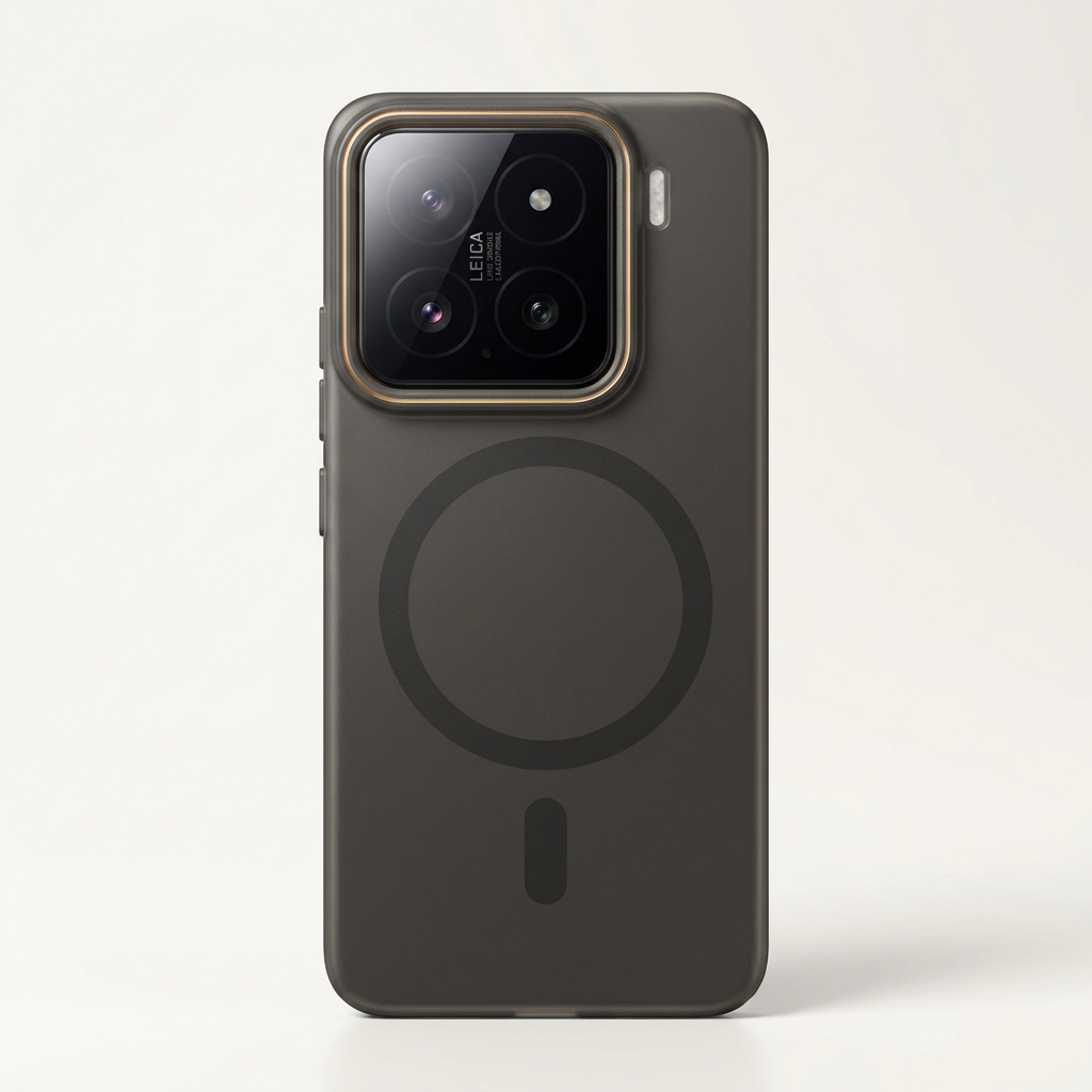 Xiaomi Magnetic Wireless Charging phone case in dark grey with a smooth matte finish, magnetic ring and raised camera bumper