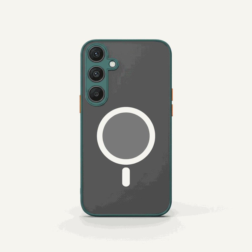 Samsung Galaxy - Shockproof Armor case in dark gray matte finish with teal edges, triple camera cutouts and white magnetic ring