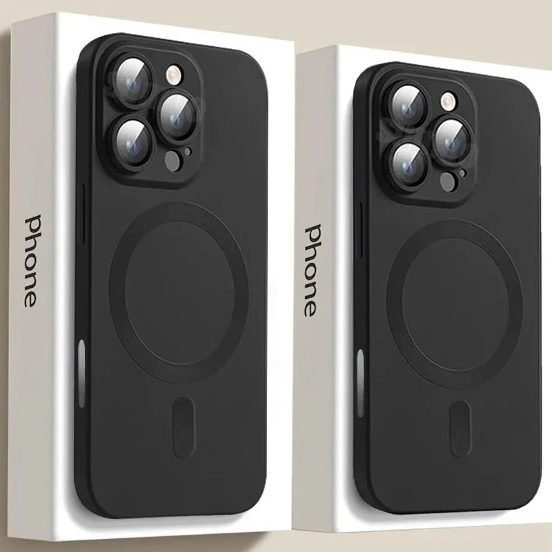 Apple iPhone Luxury Matte Finish Magsafe Anti-Slip Silicone Case with Lens Protector