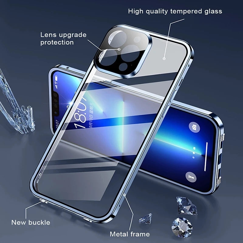 Apple iPhone 360° Full Protection Metal Magnetic Snap Lock Phone Case