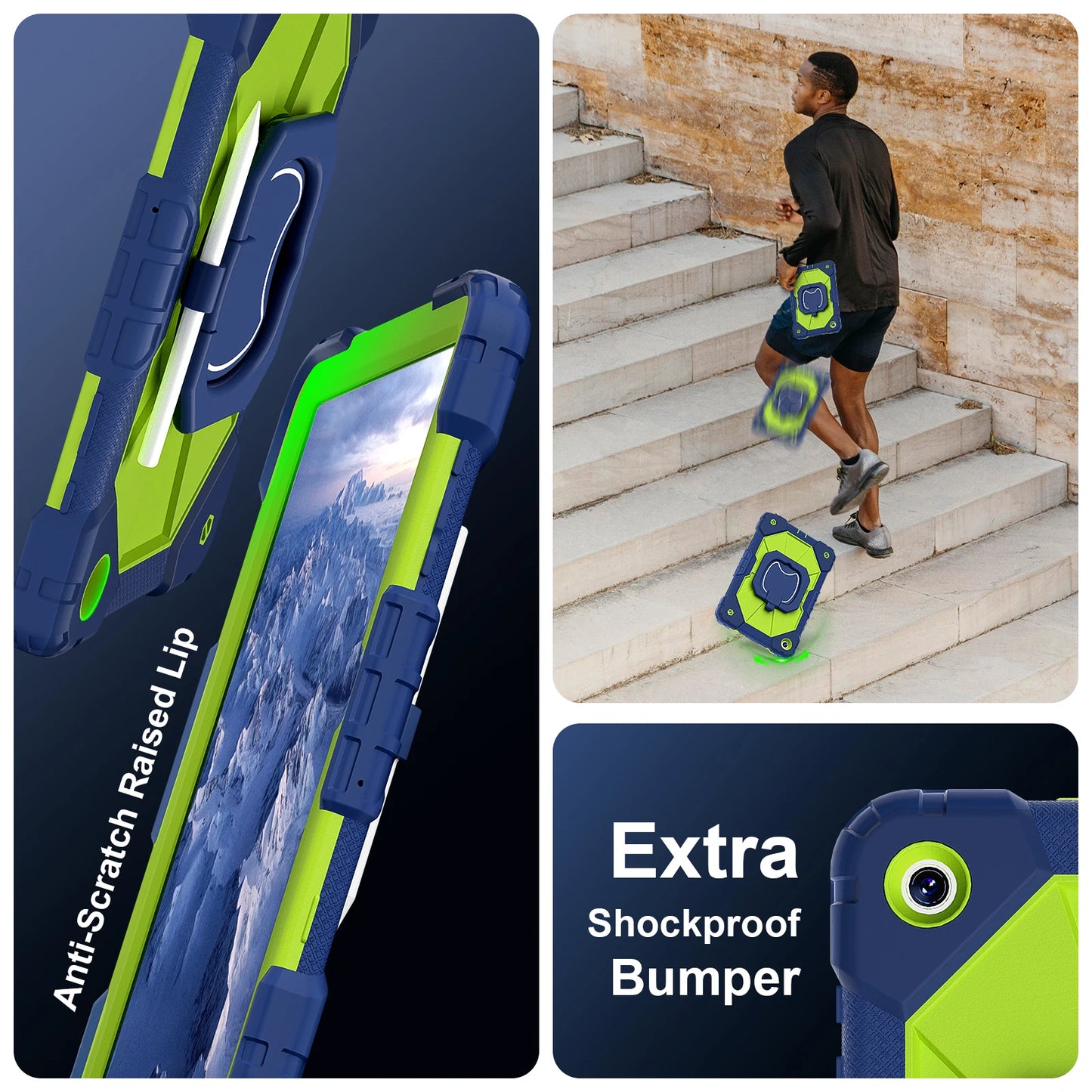 Samsung Galaxy Tablet Silicone Armor Shockproof Case with Kickstand & Carry Strap