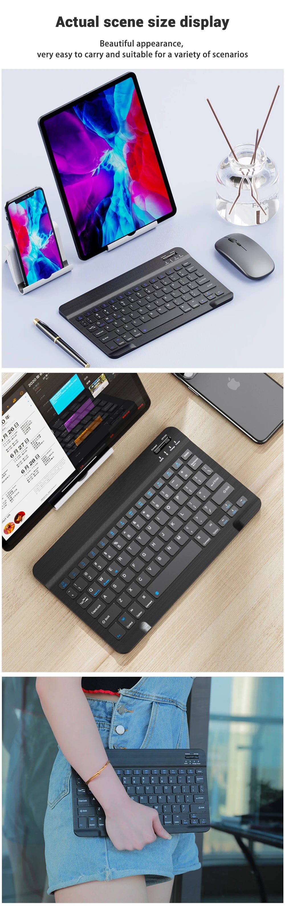 Bluetooth Wireless Keyboard & Mouse For Apple, Android, Windows Tablets