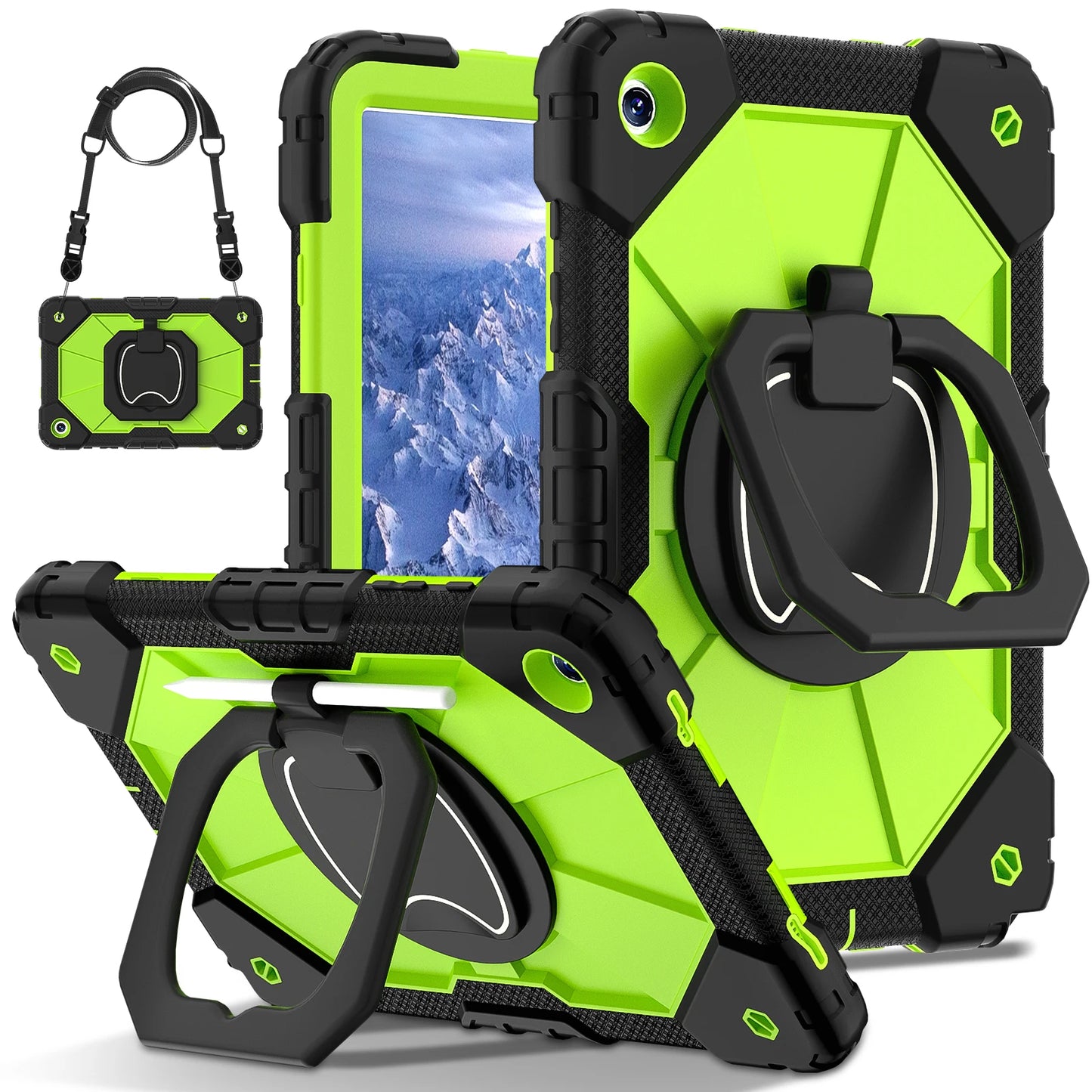 Samsung Galaxy Tablet Silicone Armor Shockproof Case with Kickstand & Carry Strap