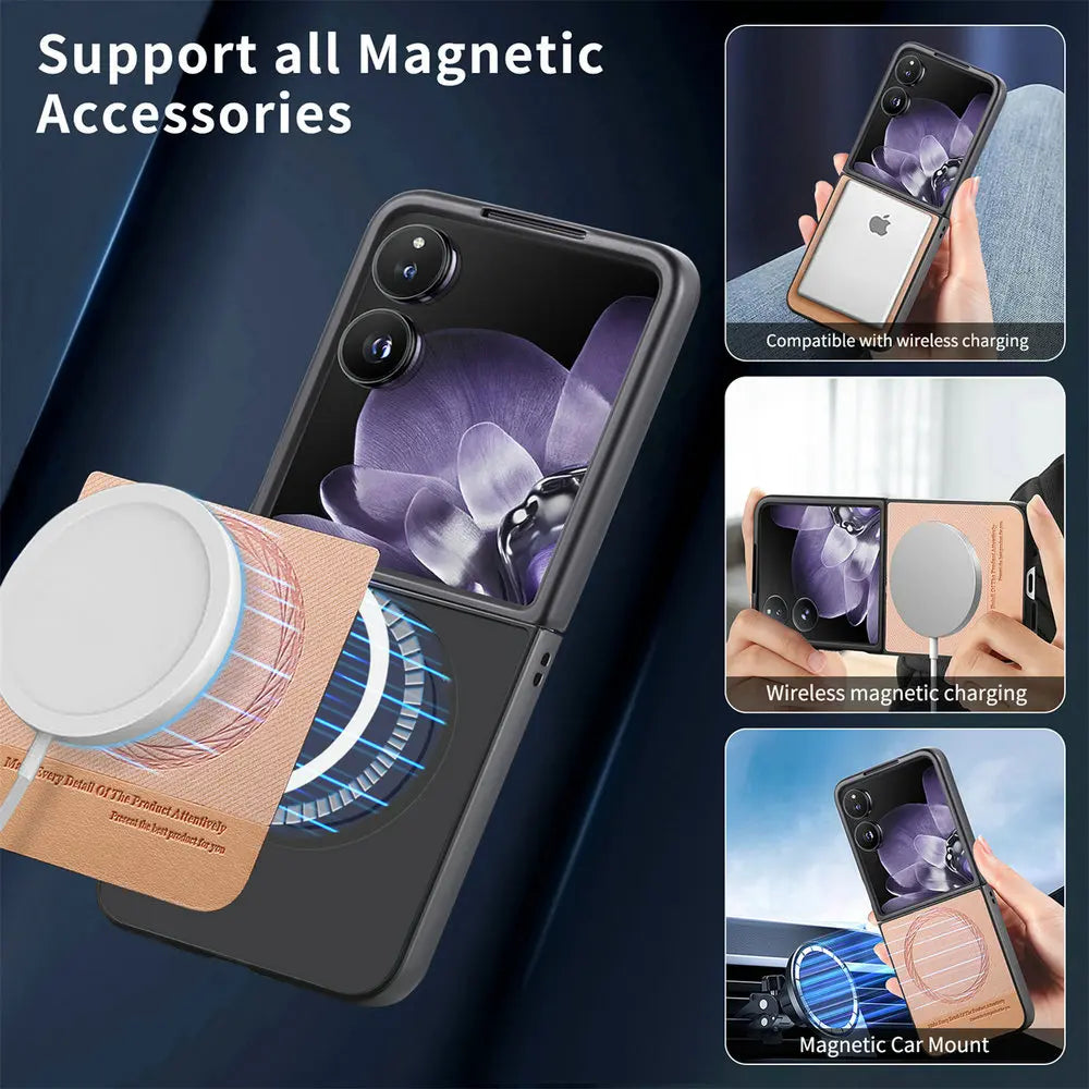 Xiaomi Mix Flip 5G MagSafe Case Luxury Leather Back Cover With Wireless Charging