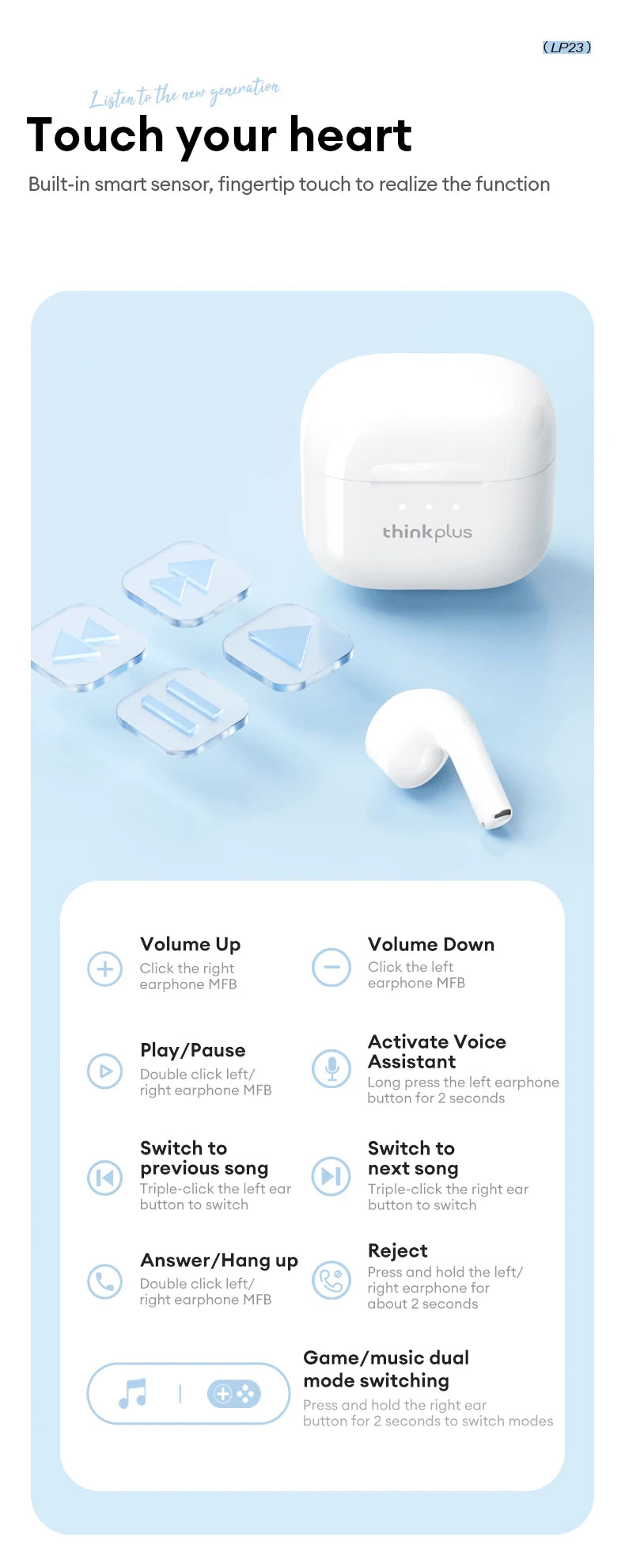 Lenovo Thinkplus Bluetooth Wireless Ear Pods