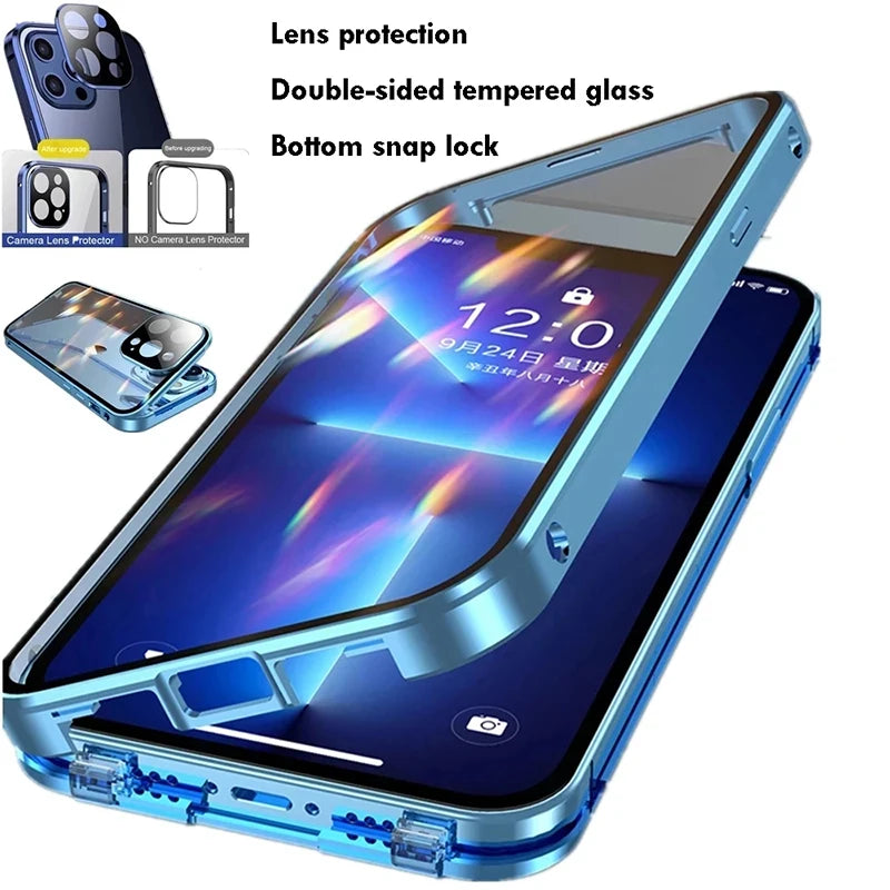 Apple iPhone 360° Full Protection Metal Magnetic Snap Lock Phone Case