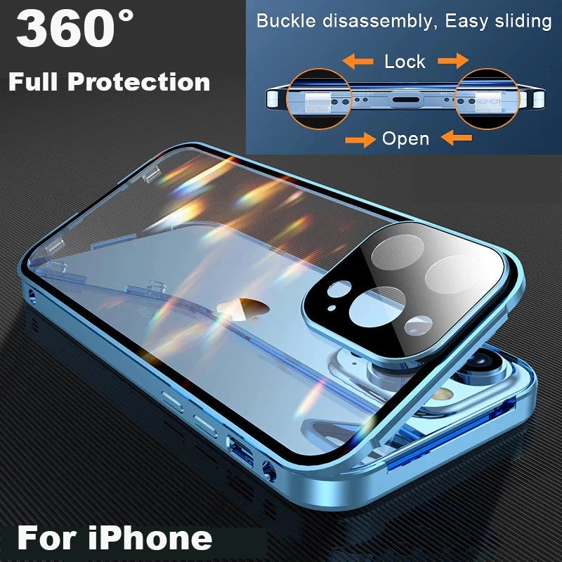 Apple iPhone 360° Full Protection Metal Magnetic Snap Lock Phone Case