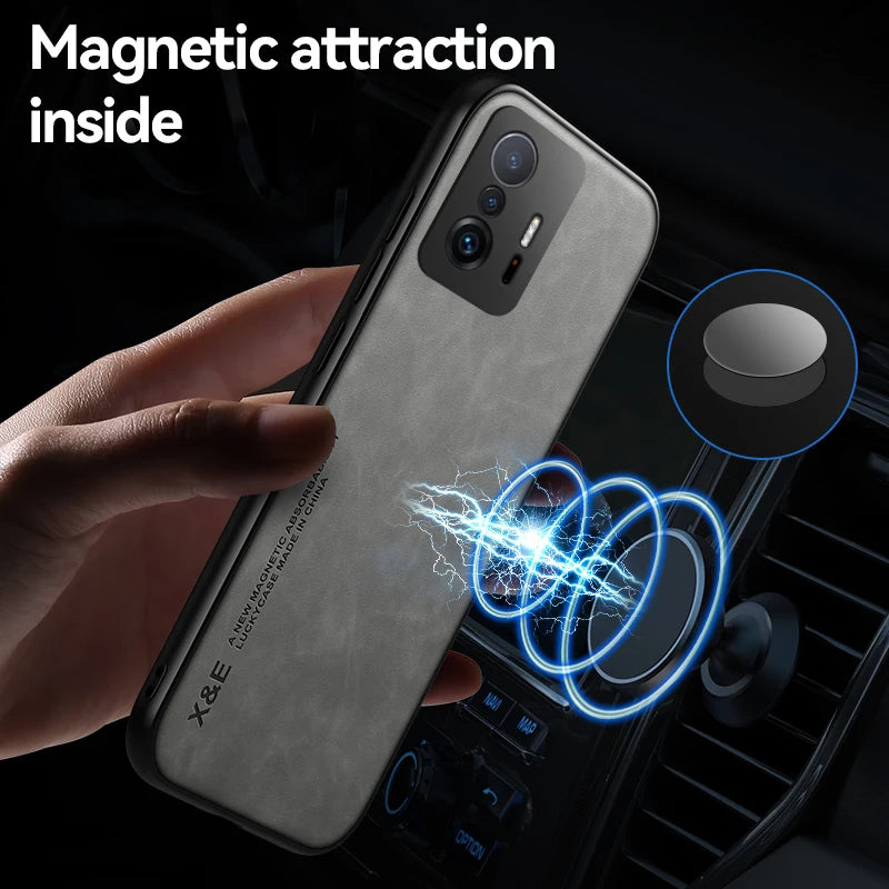 Xiaomi Luxury Leather Phone Case With Magnetic Plate Support