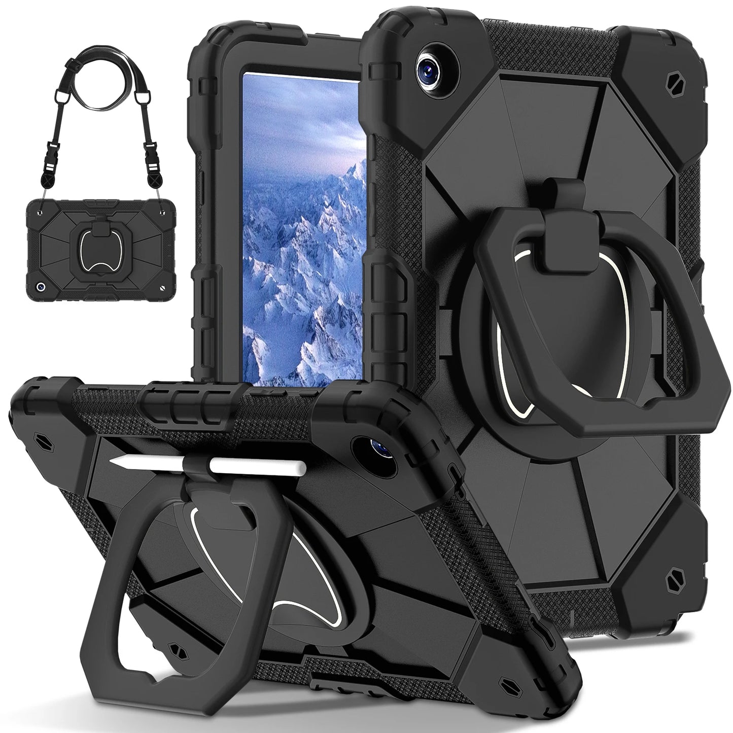 Samsung Galaxy Tablet Silicone Armor Shockproof Case with Kickstand & Carry Strap