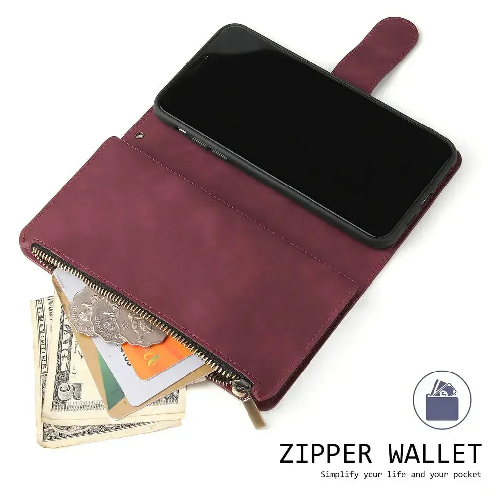 Leather Zipper Wallet Case for Samsung Galaxy