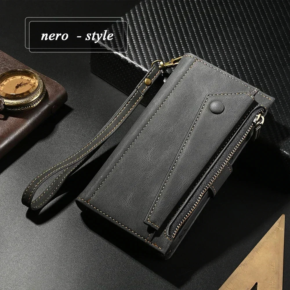 Zipper Leather Crossbody RFID Case Nero for Samsung Galaxy M Series