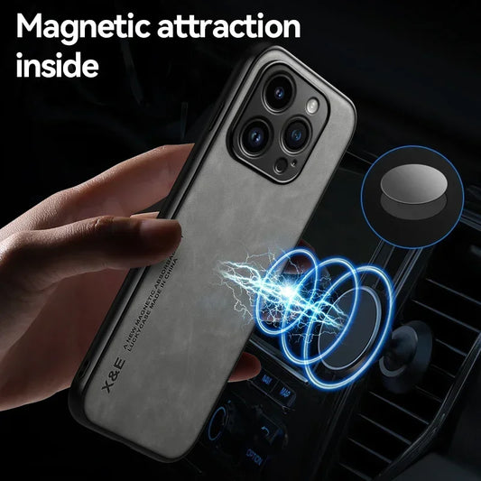 Apple iPhone Luxury Leather Case With Magnetic Plate Support Car Hold
