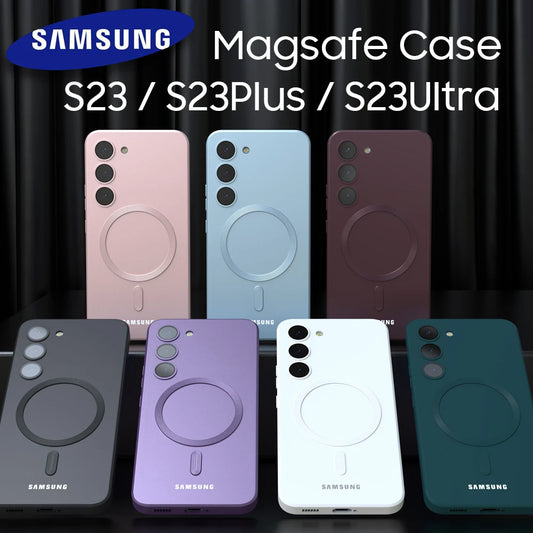 Luxury Soft Silicone MagSafe Case for Samsung Galaxy S23 Ultra, S25, S24, S22, S21, S20 FE, Plus | Full Camera Lens Cover | A56 A55
