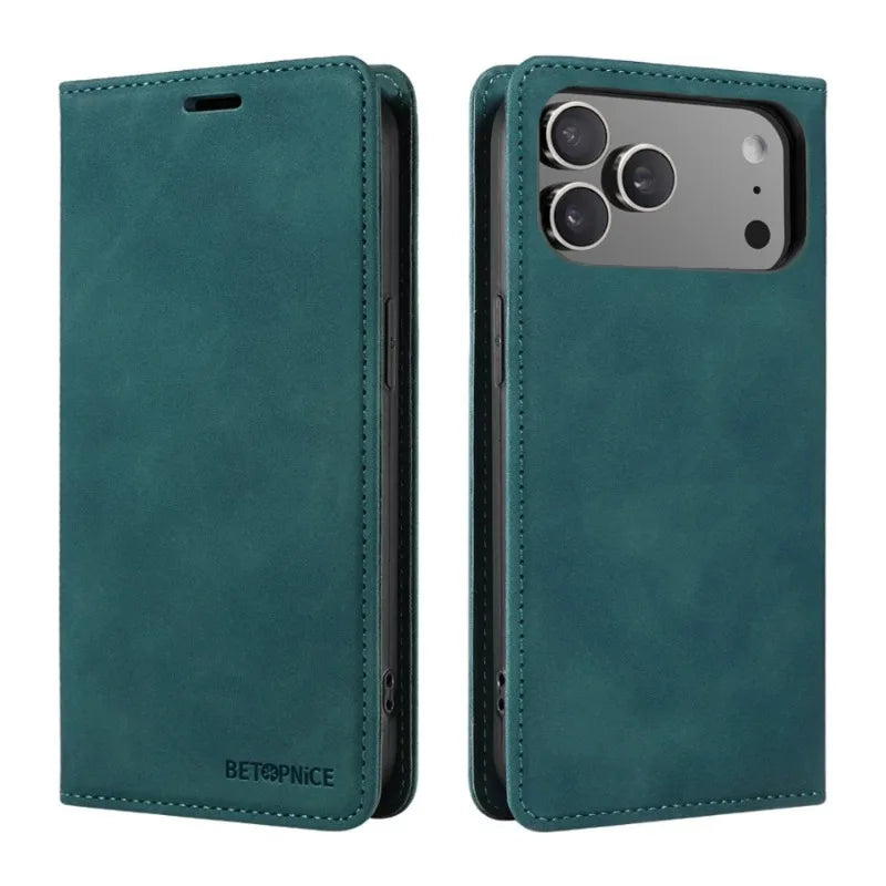 Brush Leather Wallet Case iPhone 17 Flip Card