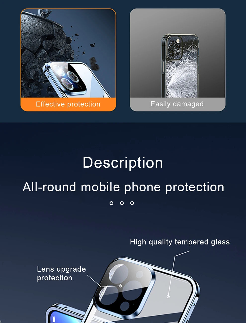 Apple iPhone 360° Full Protection Metal Magnetic Snap Lock Phone Case