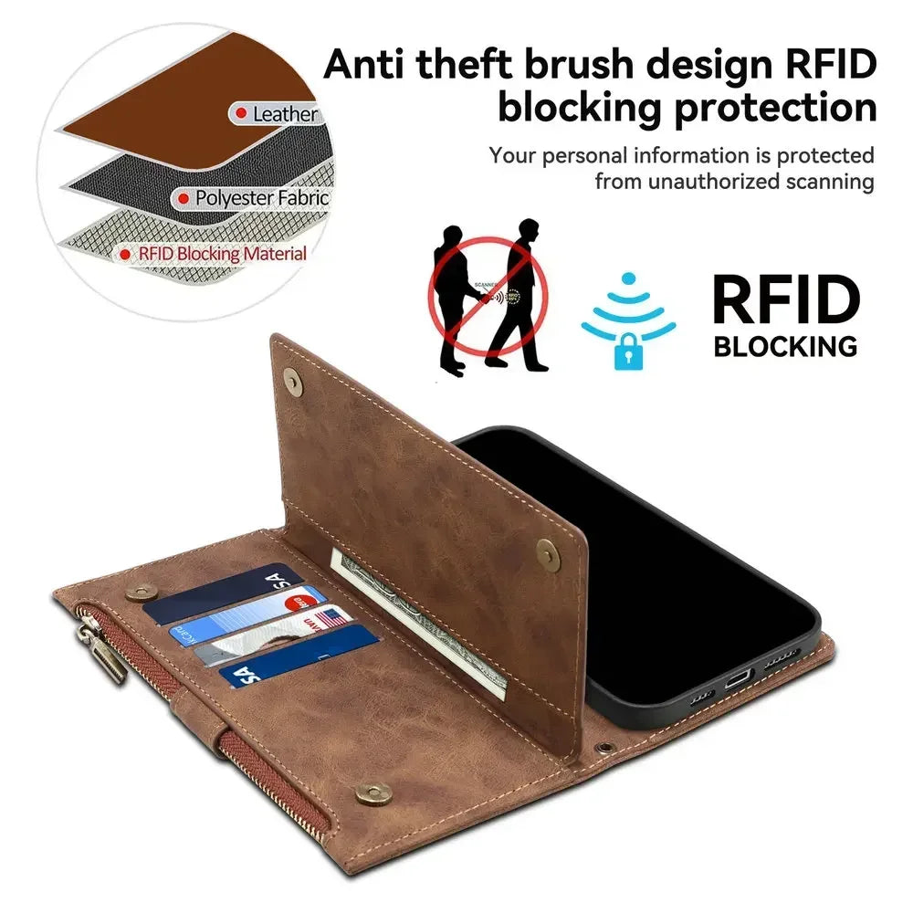 OPPO Reno Series Zipper Leather Flip Wallet Case