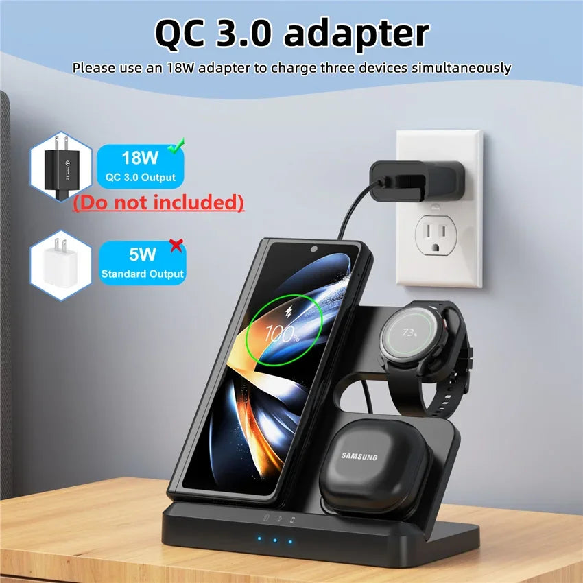 Apple & Samsung - 3 in 1 Wireless Charger Stand