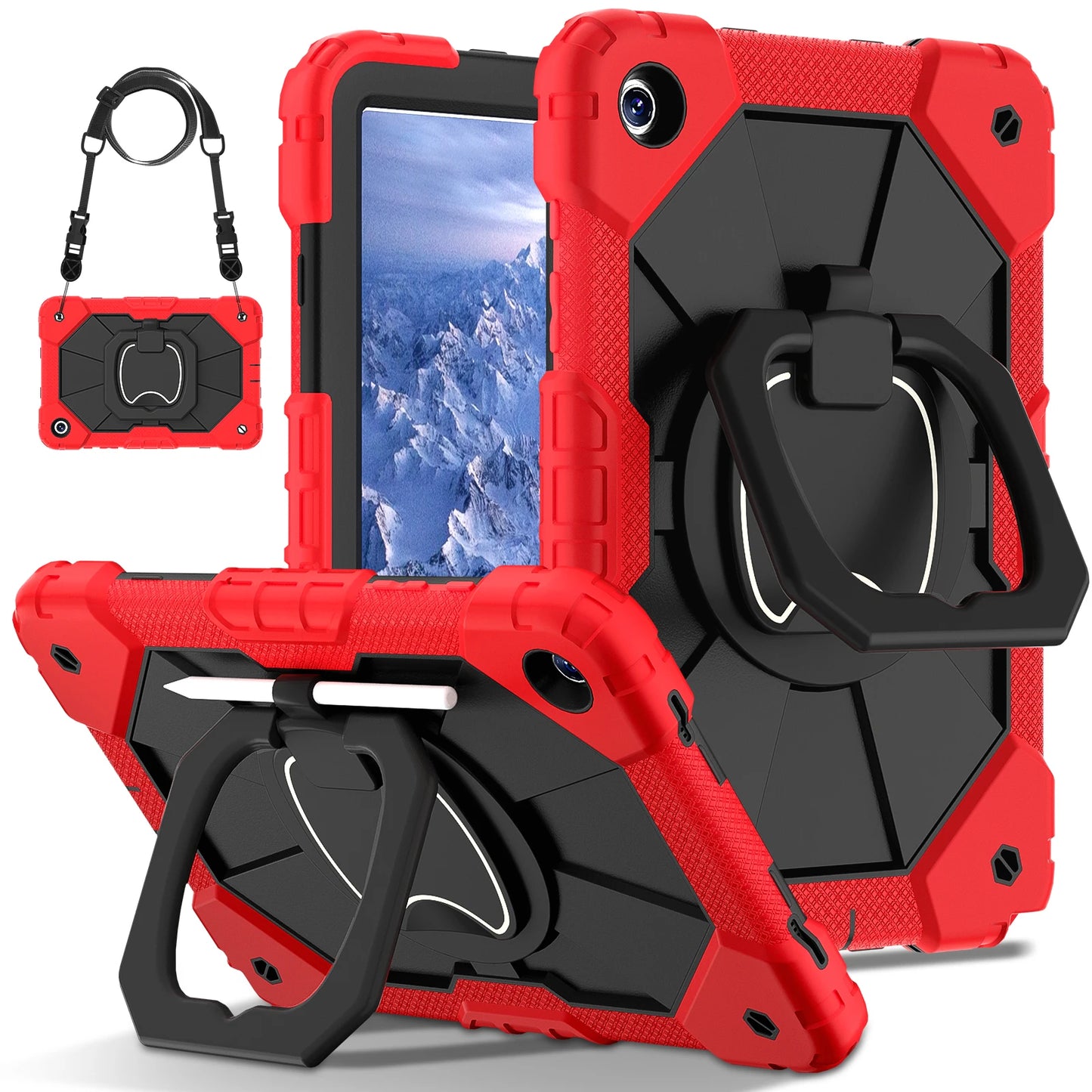 Samsung Galaxy Tablet Silicone Armor Shockproof Case with Kickstand & Carry Strap