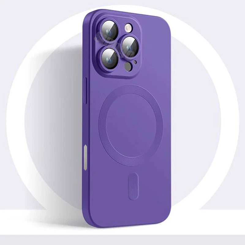 Apple iPhone Luxury Matte Finish Magsafe Anti-Slip Silicone Case with Lens Protector