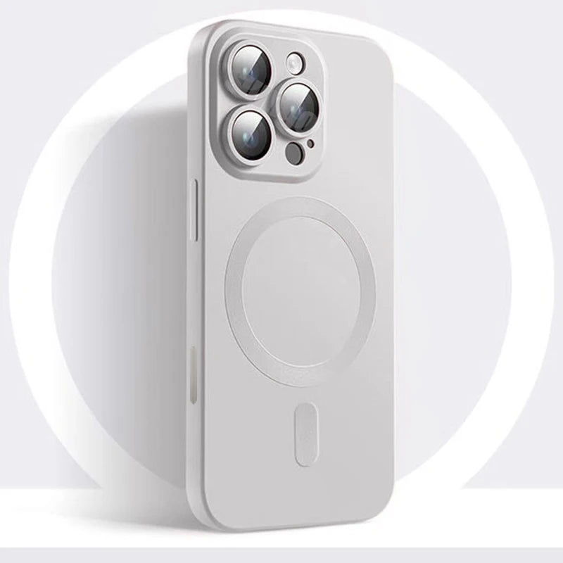 Apple iPhone Luxury Matte Finish Magsafe Anti-Slip Silicone Case with Lens Protector