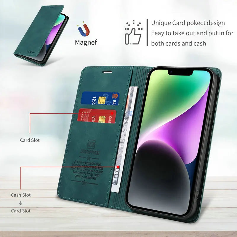 Vivo Flip Case RFID Leather Wallet Card Holder Armor