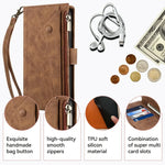 Leather Zip Wallet Case Crossbody RFID for Honor