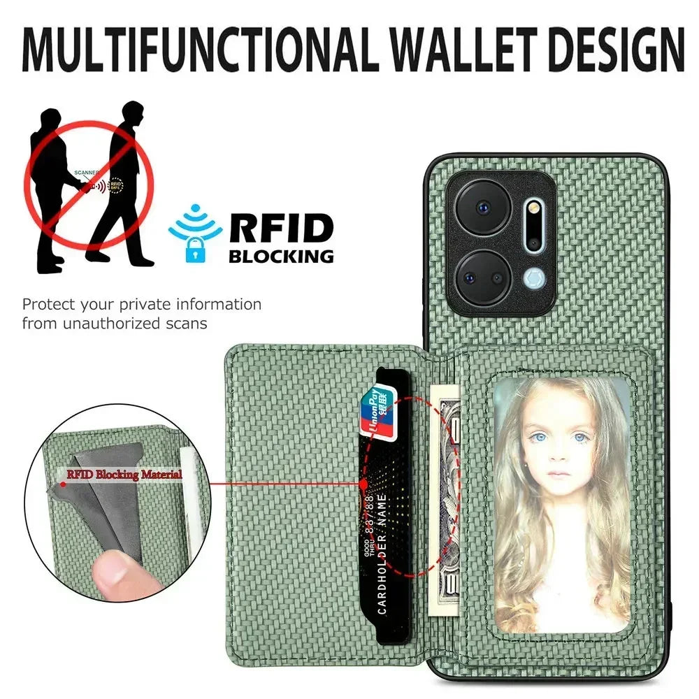 Honor Card Wallet Flip Case Leather Magnetic Back Cover With Card Slot Lens Protection