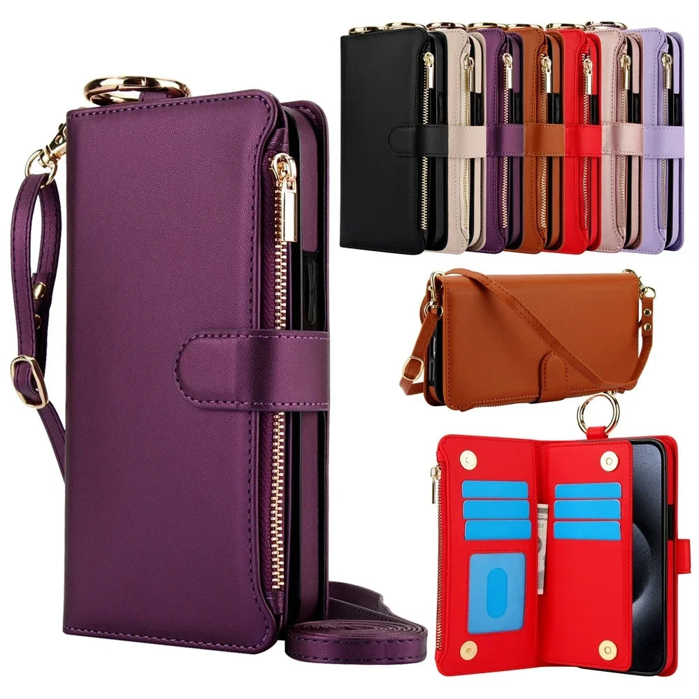 Apple iPhone Zipper Leather Wallet Case with Card Slots