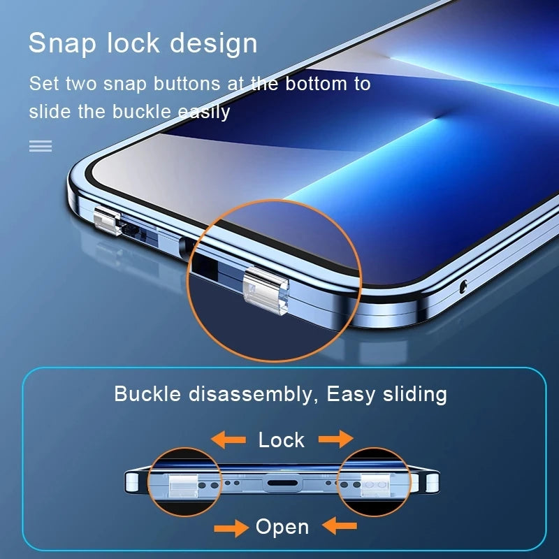 Apple iPhone 360° Full Protection Metal Magnetic Snap Lock Phone Case