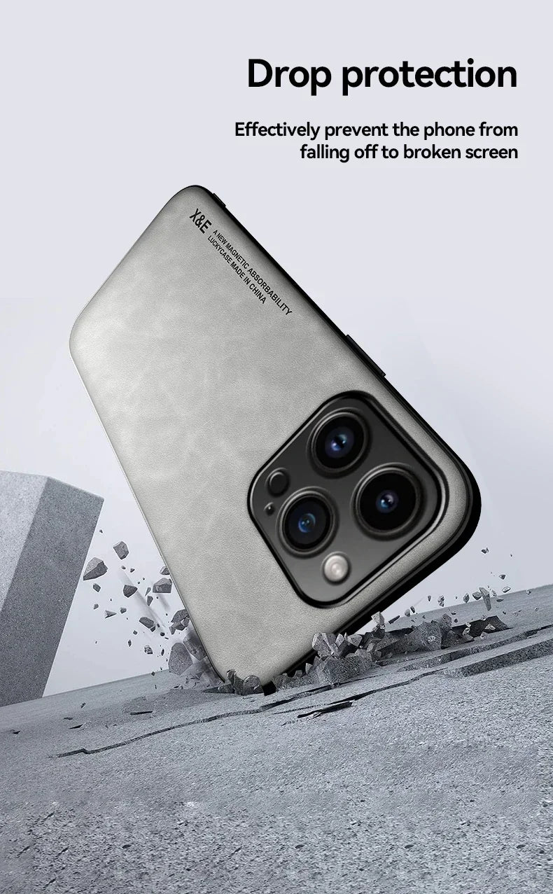 Apple iPhone Luxury Leather Case With Magnetic Plate Support Car Hold