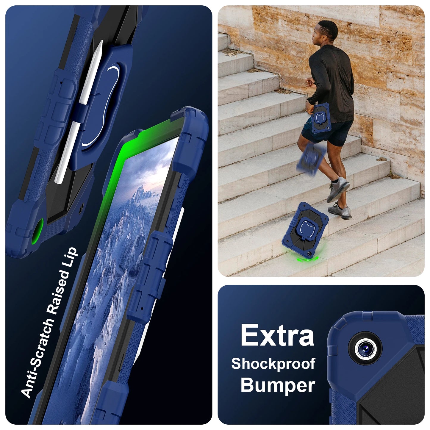 Samsung Galaxy Tablet Silicone Armor Shockproof Case with Kickstand & Carry Strap