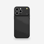 Apple iPhone in a black protective case with a smooth finish and raised camera guard surrounding multiple lens openings