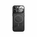 Apple iPhone case in black with a smooth slim shell, MagSafe ring and integrated tempered glass camera protector