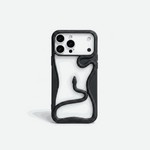 Apple iPhone case in black with a raised textured snake design winding across a clear back and a camera cutout.