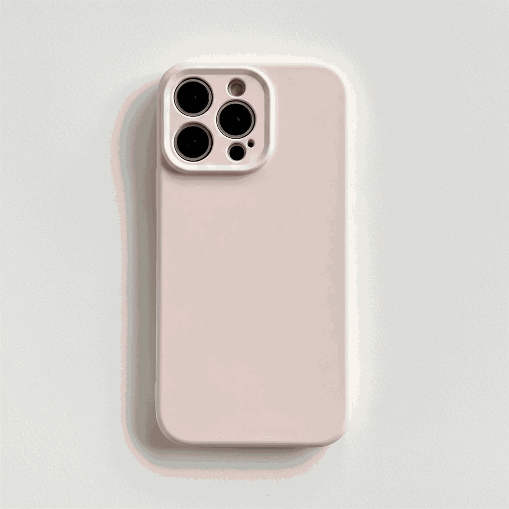 Apple iPhone case in pale blush pink with a smooth silicone finish and raised camera surround for lens protection